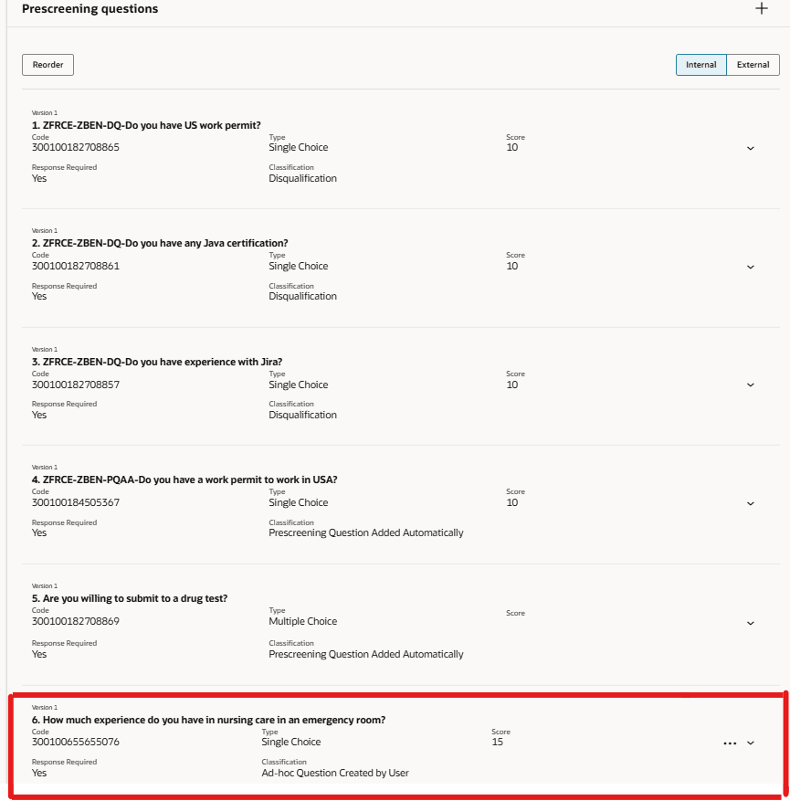 Ad-hoc Question Added to the List of Prescreening Questions