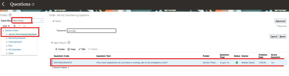 Ad-hoc Prescreening Questions Sub-Folder