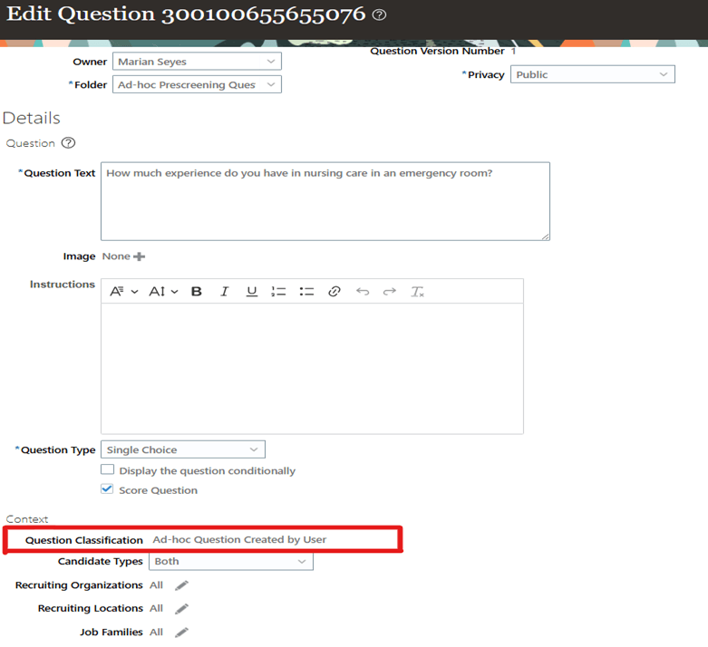 Ad-hoc Question Created by User Classification