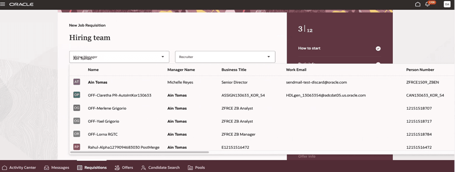 List of Values in the Hiring Manager Selector