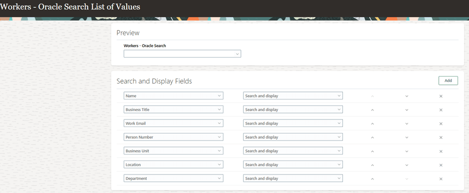 Workers - Oracle Search LOV Configuration