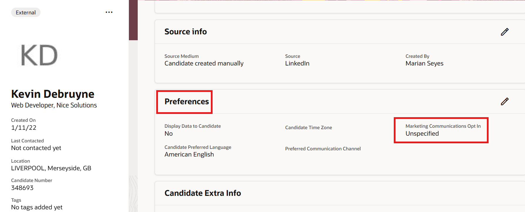 Marketing Communications Opt In Field on Candidate Search