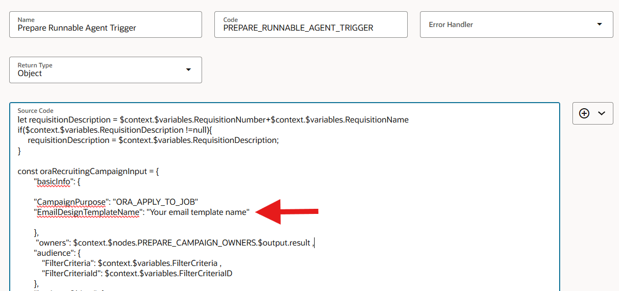 Node Configuration for Email Template