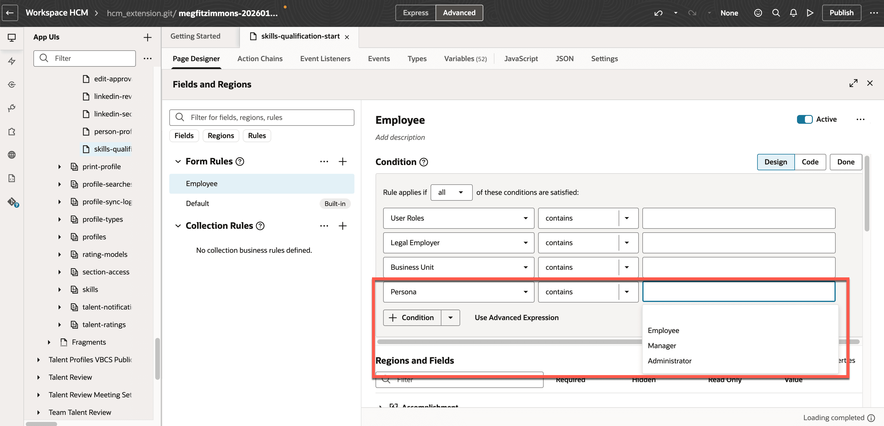 Personas supported for defining conditions