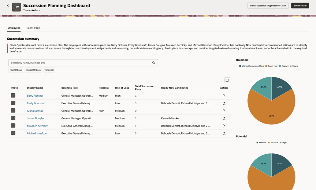 Succession Planning Dashboard of a Manager