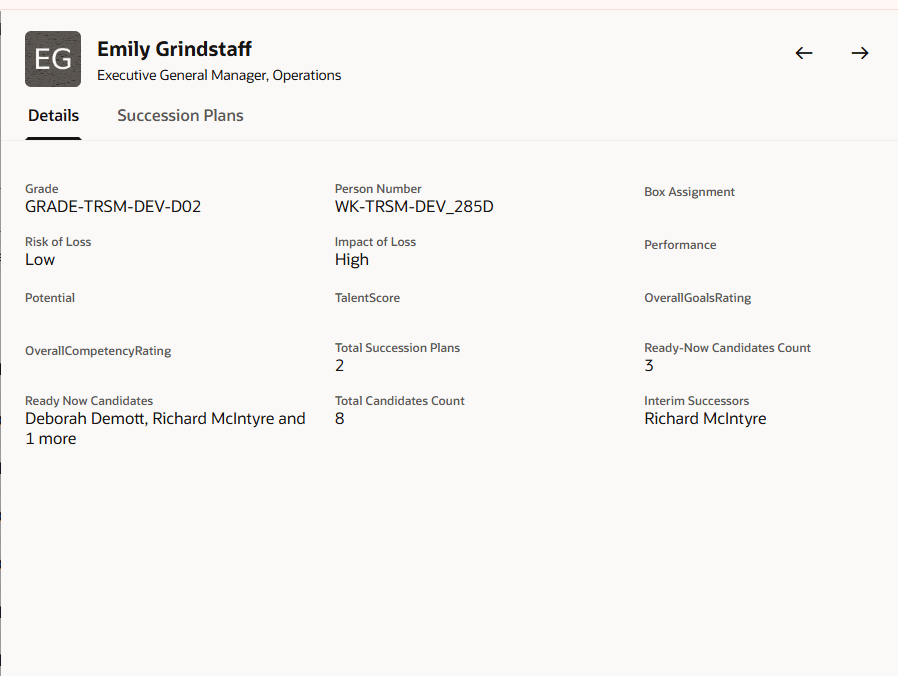 Panel showing a team member's details