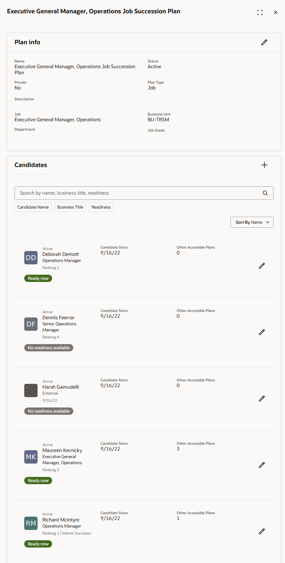 Succession plan details