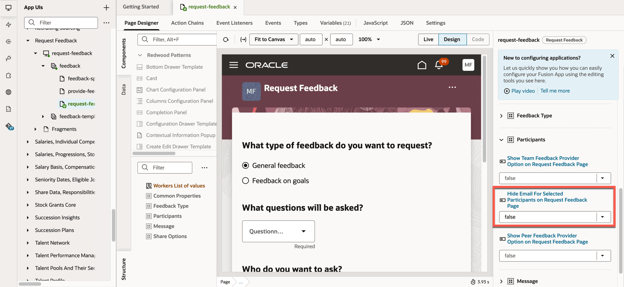 Page property to control the display of email ID of feedback provider
