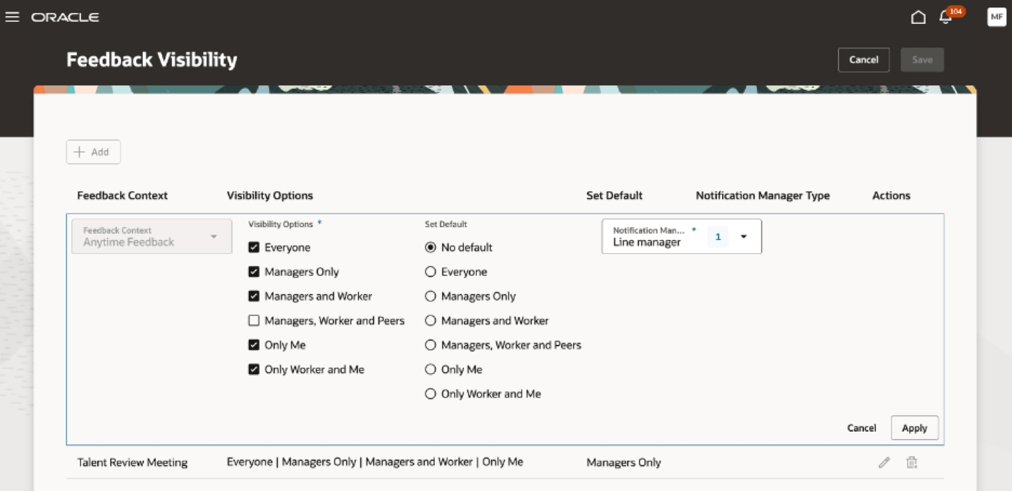 Feedback Visibility page in Redwood