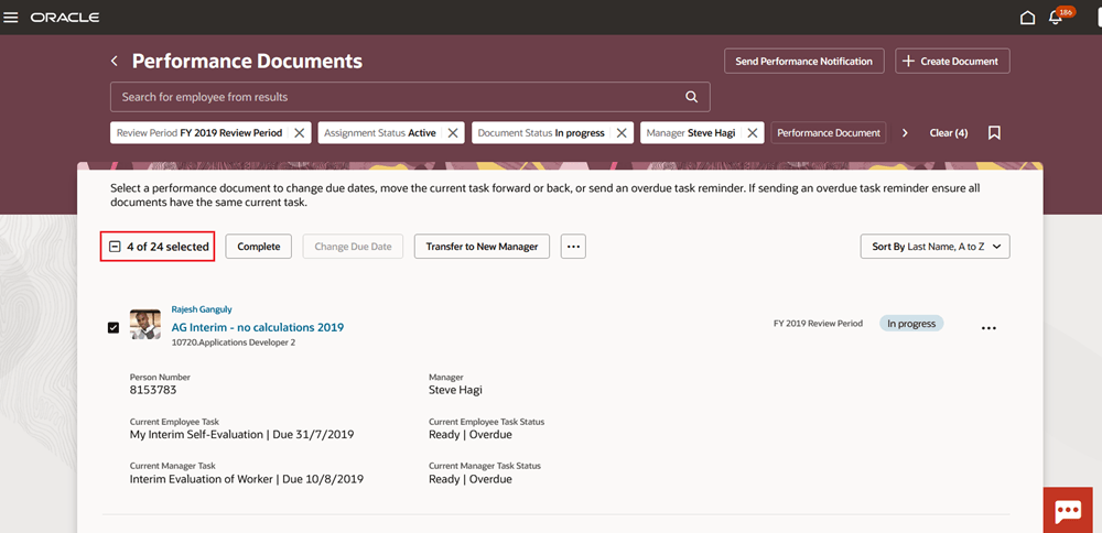 This image with the Select All checkbox highlighted illustrates the multi select feature on the Performance Documents page.