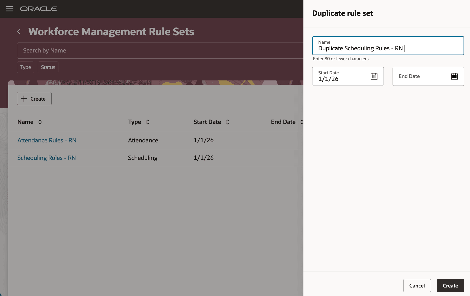 New Drawer When Duplicating Existing Workforce Management Rule Set