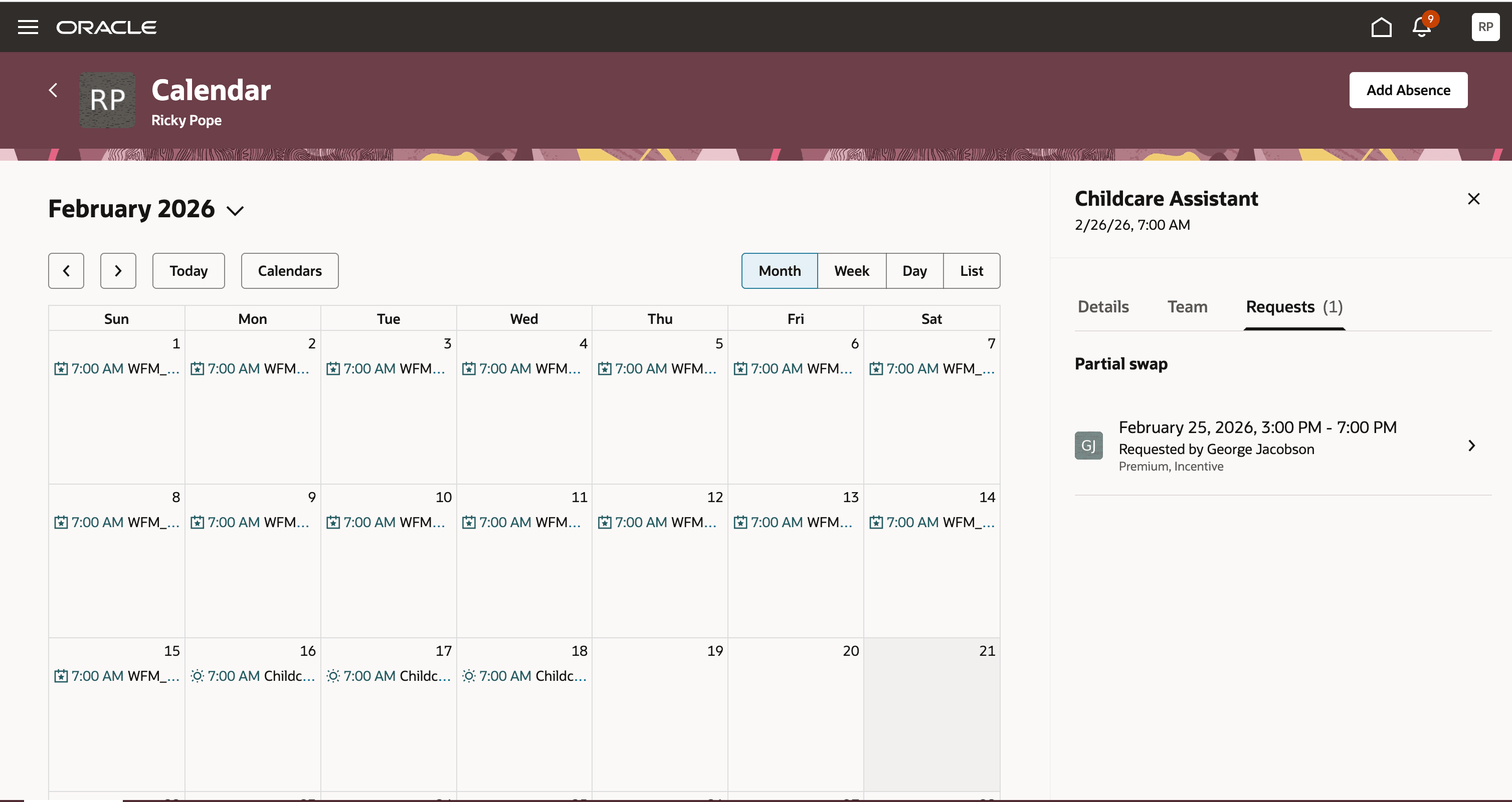 Recipient Views Partial Shift Swap Request