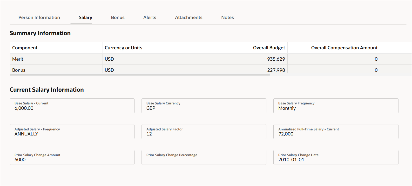 Individual Worker Display Tab Showing Summary Info