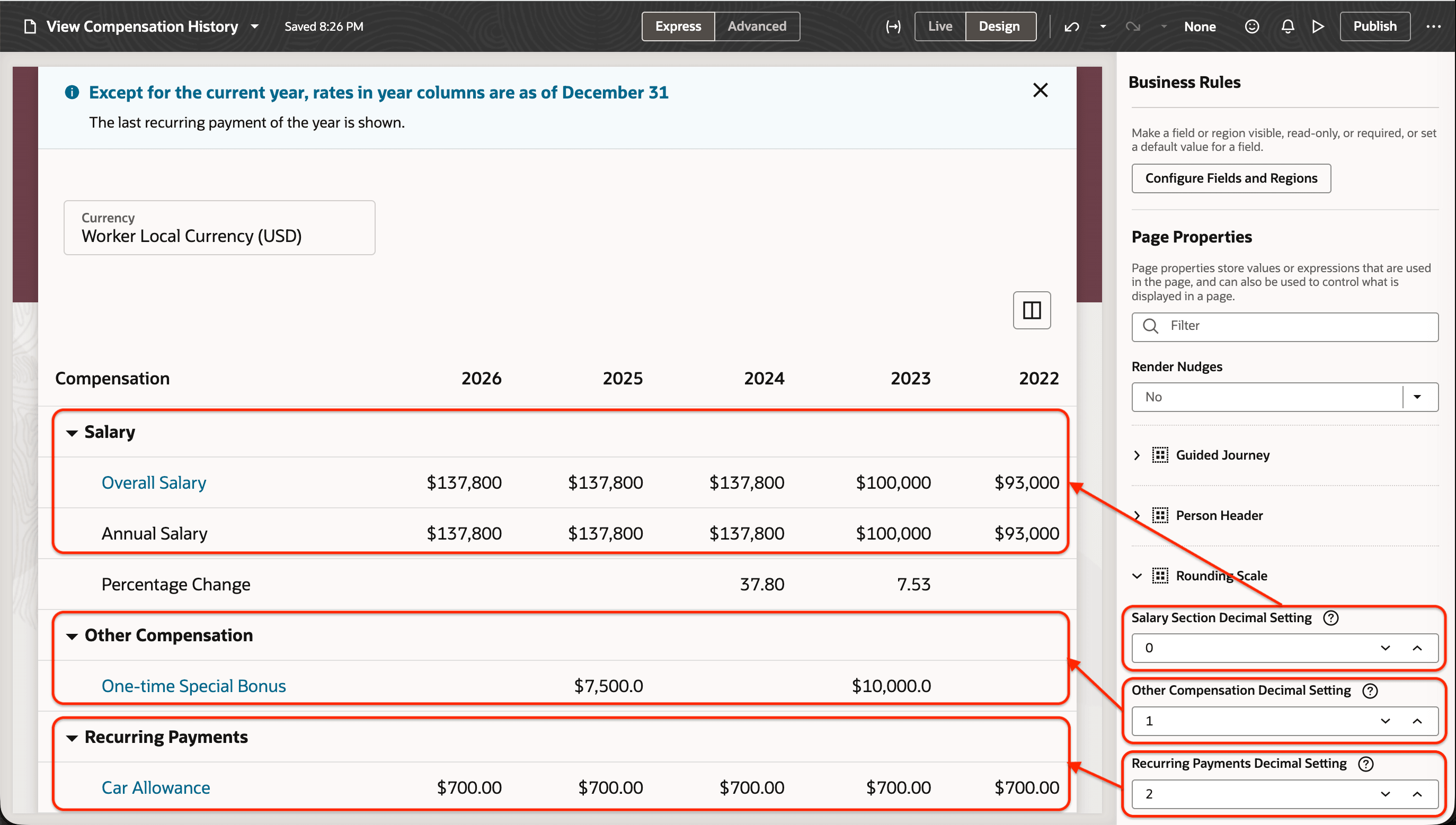 Configure Decimal Display Setting Individually for Monetary Values in Salary, Other Compensation and Recurring Payments Group