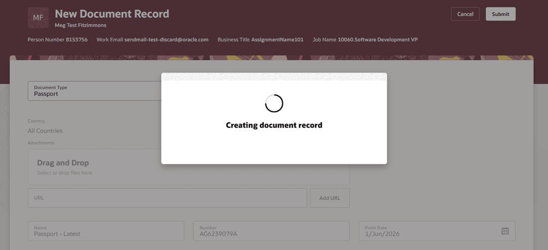 Toast Message Displayed When Document Record is Created
