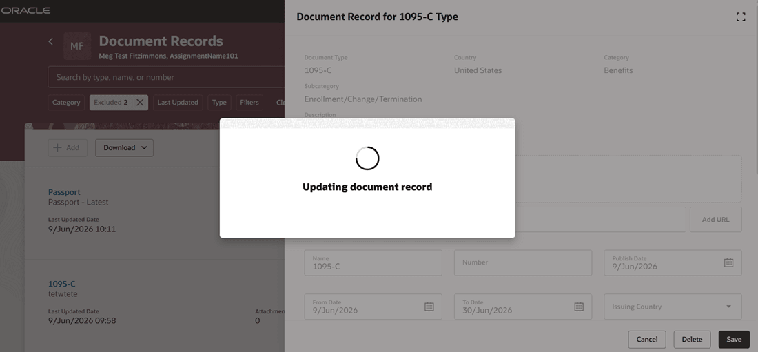 Toast Message Displayed When Document Record is Updated