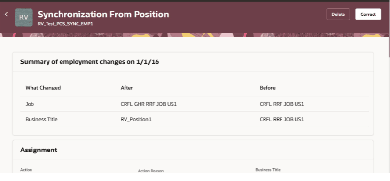 Select a position sych record for deletion