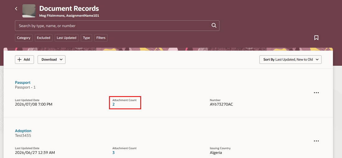 Attachment Count Hyperlink on Redwood Document Records Page