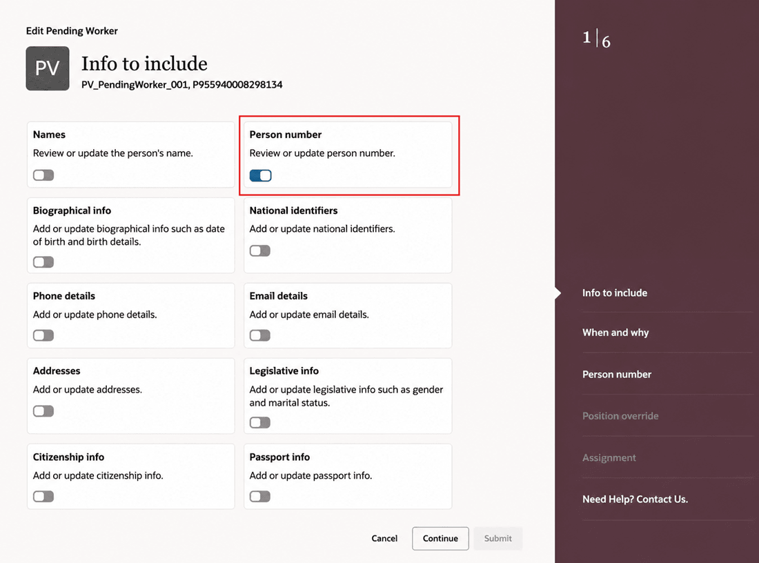 Info to include step of the Edit Pending Worker process&nbsp;showing the Person number step