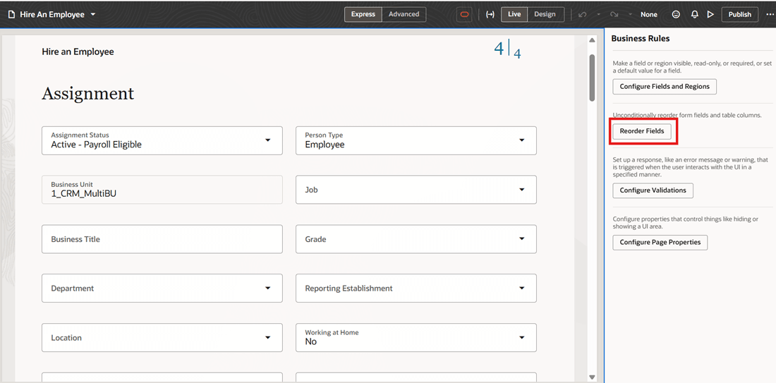 Business Rule to Reorder Fields