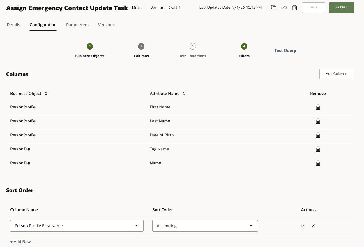 Query Column Configuration