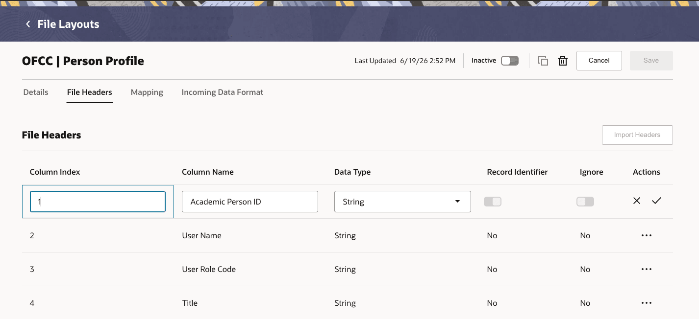 File Layout Header
