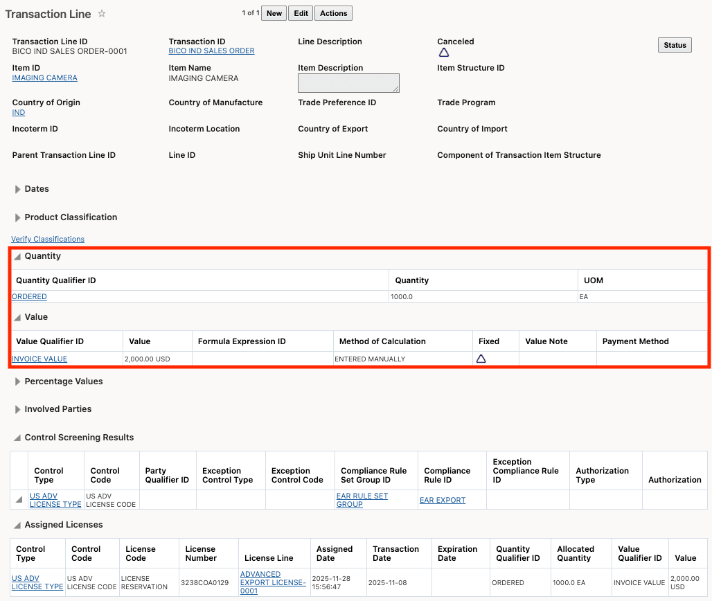 Transaction Line for Sales Order - License Reservation