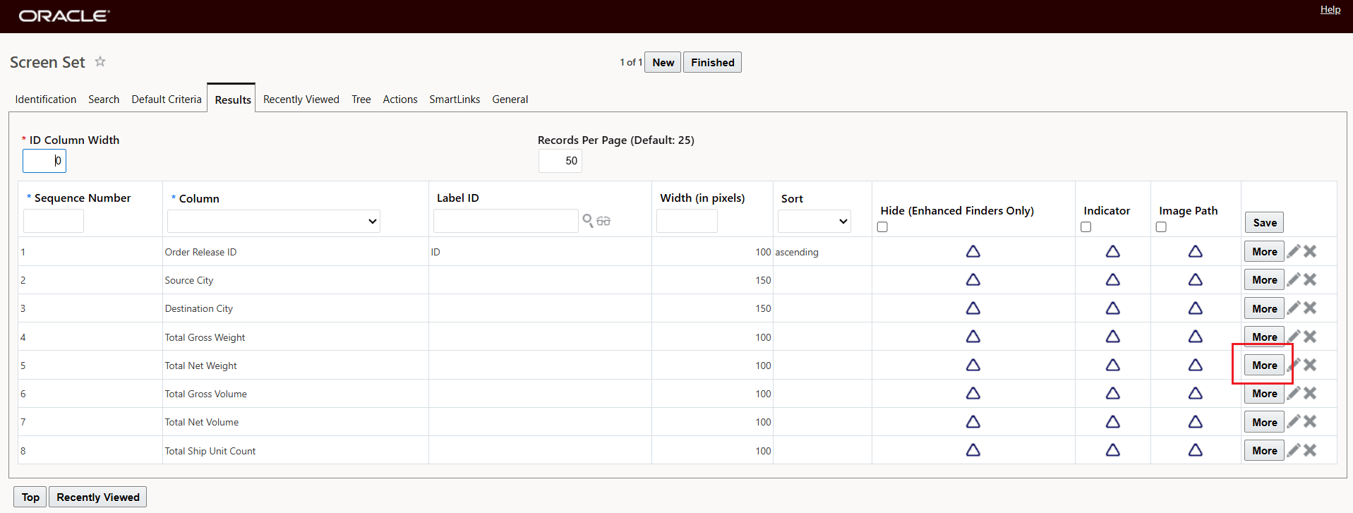 Edit Screen Set - Select Field to Configure for As Entered Display 