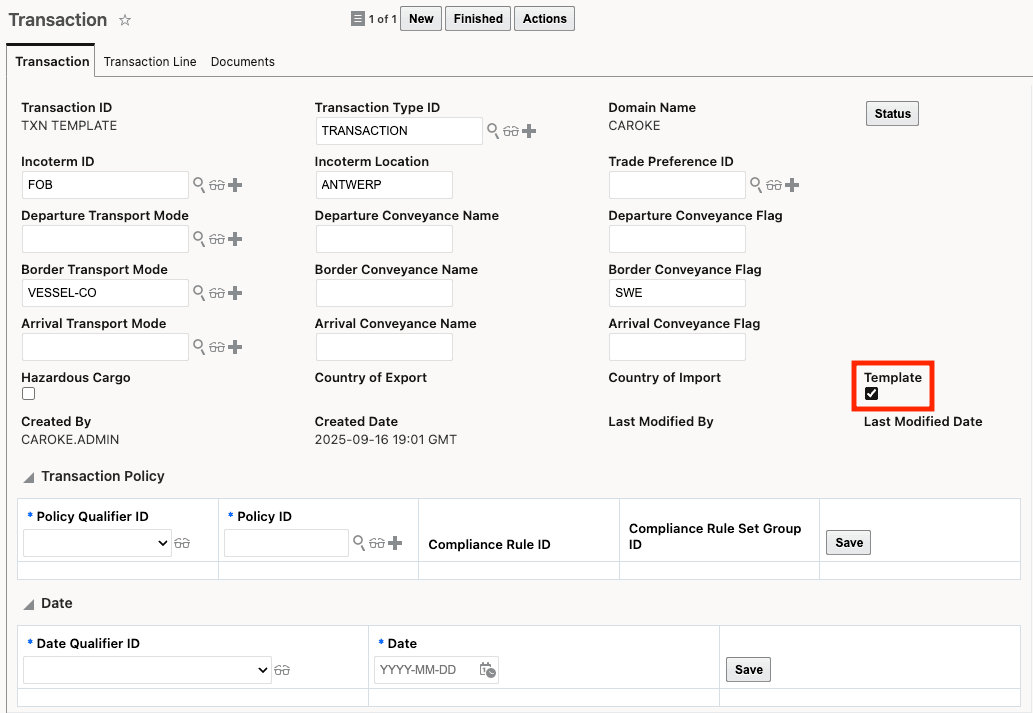 Trade Transaction Template