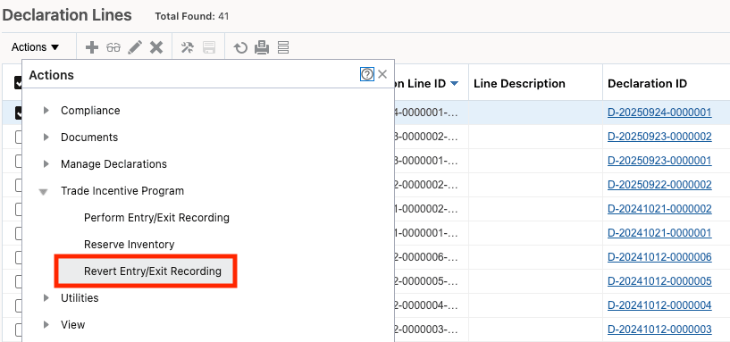 Revert Entry/Exit Recording Action