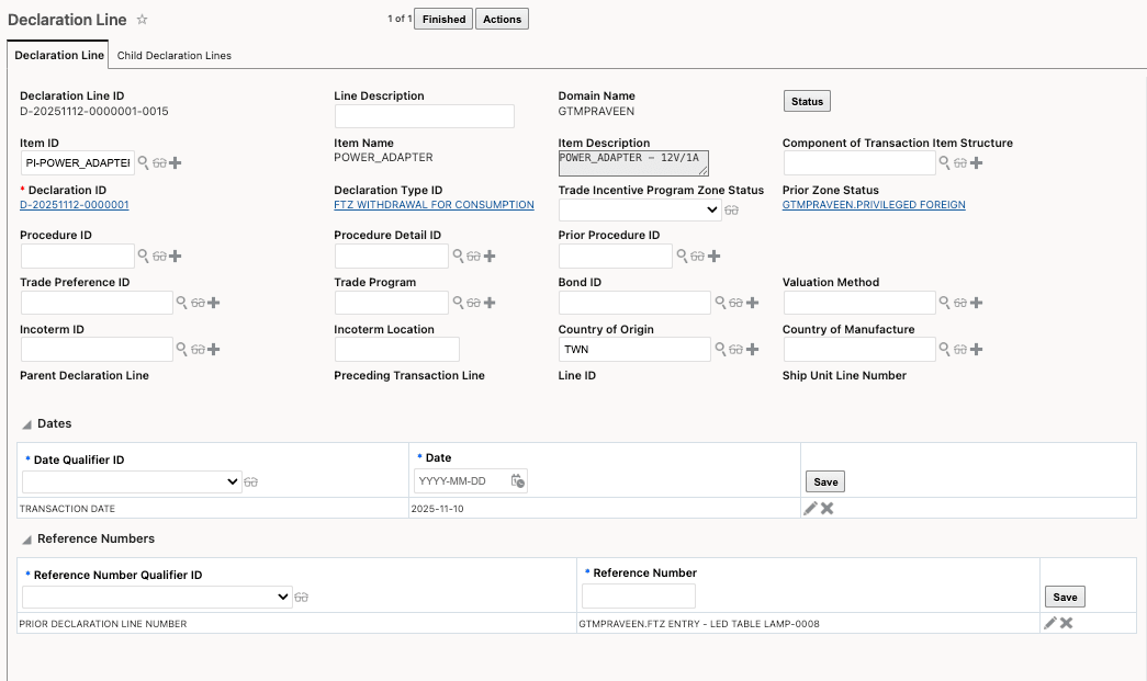 Declaration Line - Split Line for Non-processed Good