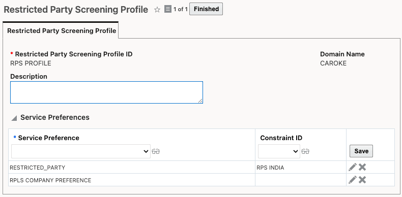 Restricted Party Screening Profile