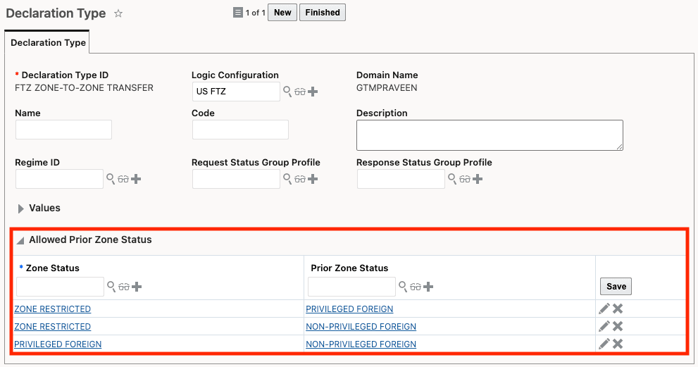 Declaration Type with Allowed Prior Zone Status