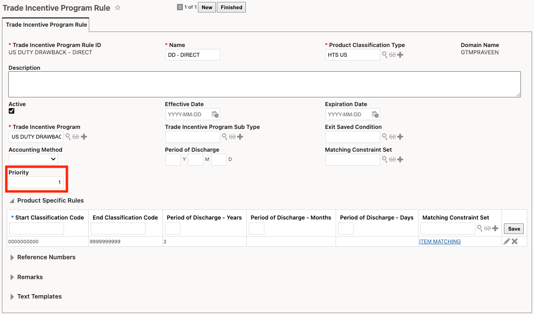 Trade Incentive Program Rule including Priority
