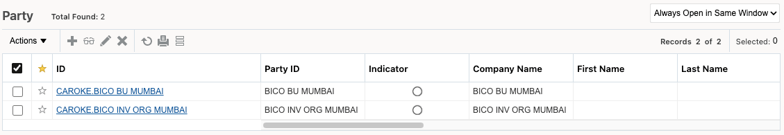 Party Finder Results - Supplier