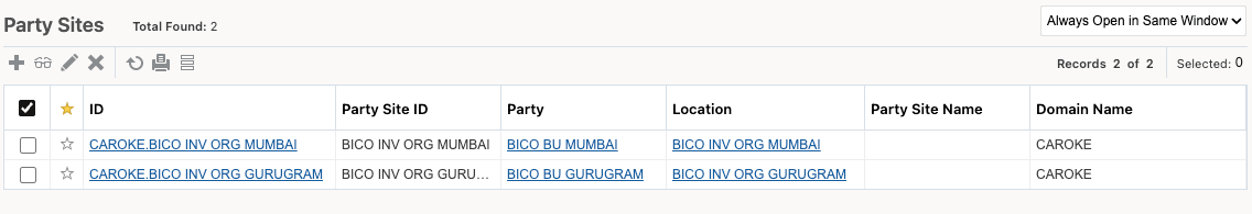 Party Site Finder Results