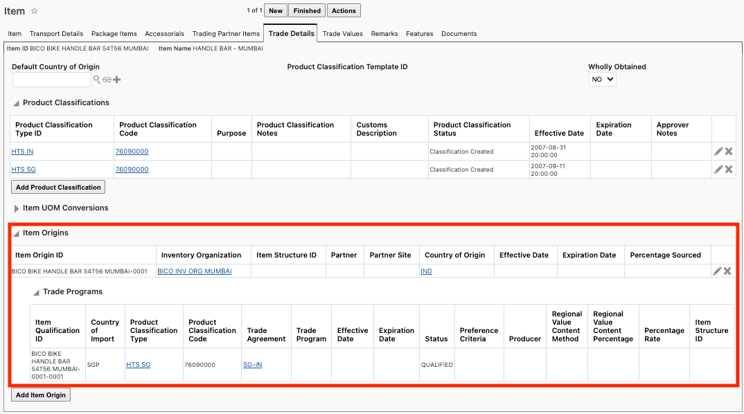 Supplier Item - Trade Details Tab