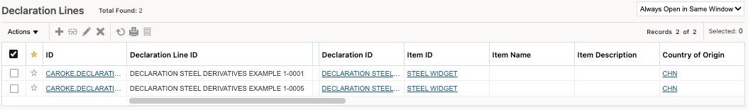 Declaration Line Finder Results