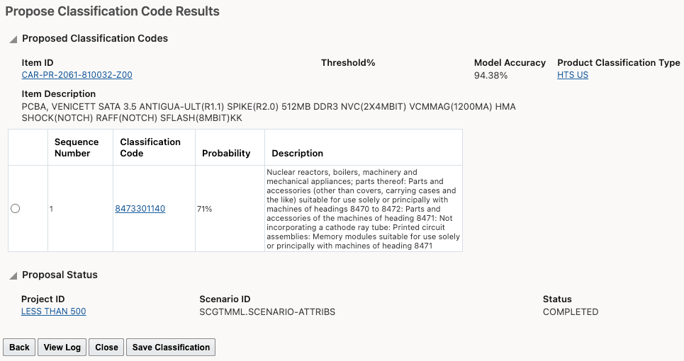 Propose Classification Code Action Results