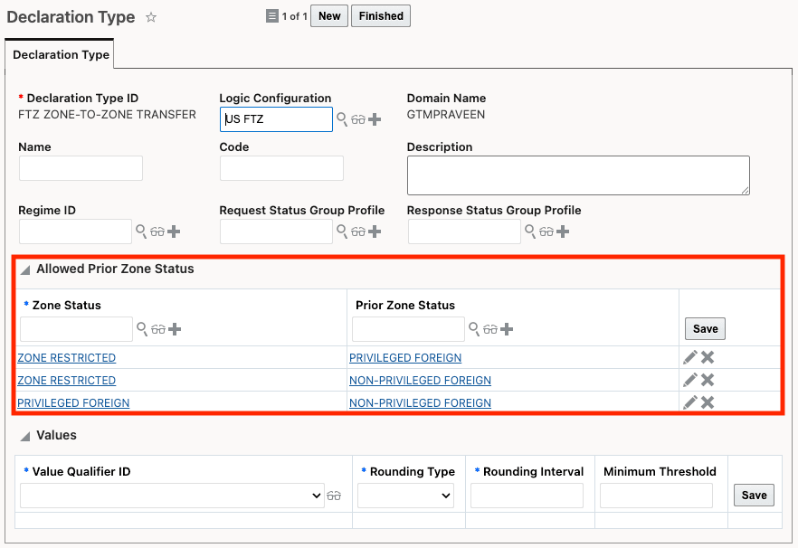 Declaration Type - Allowed Prior Zone Status