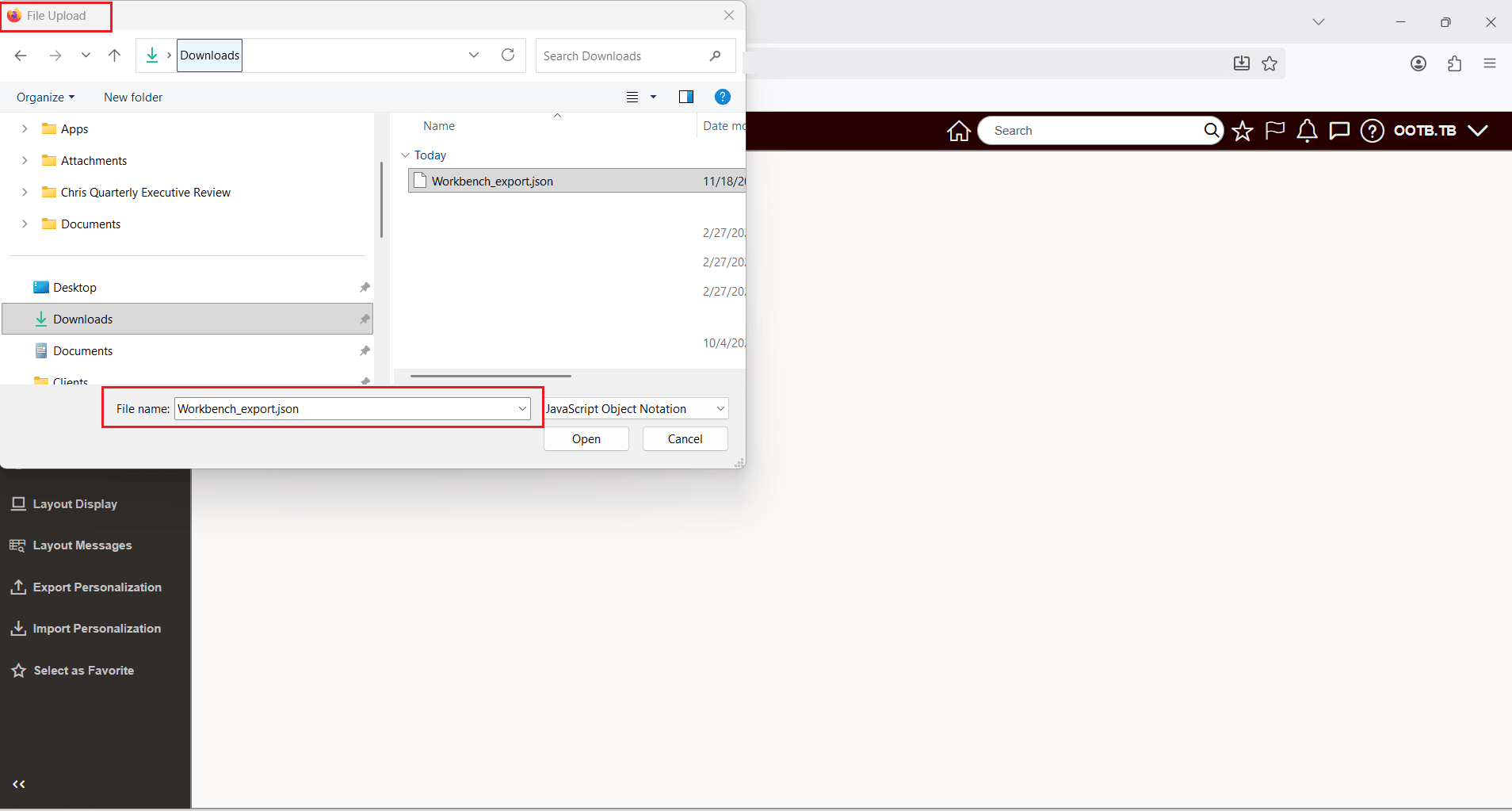 Select and Import JSON File Exported