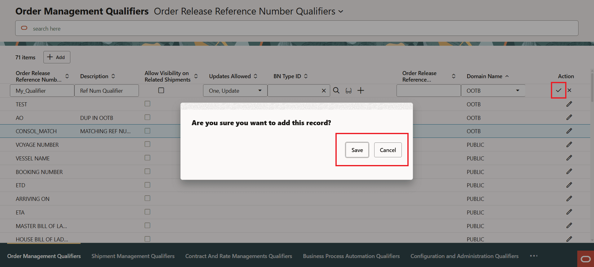 Add - Save or Cancel