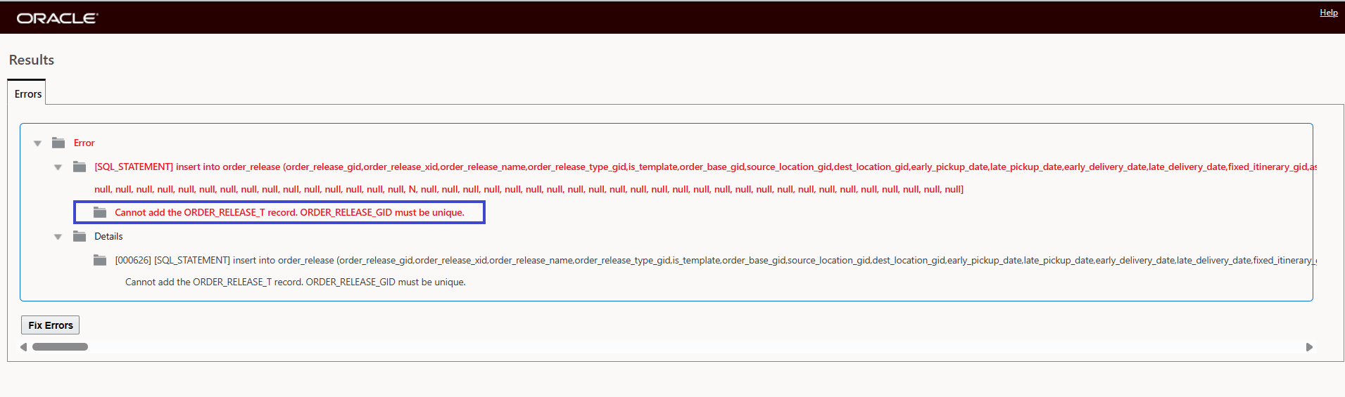 26A Exception Logging - Error Message