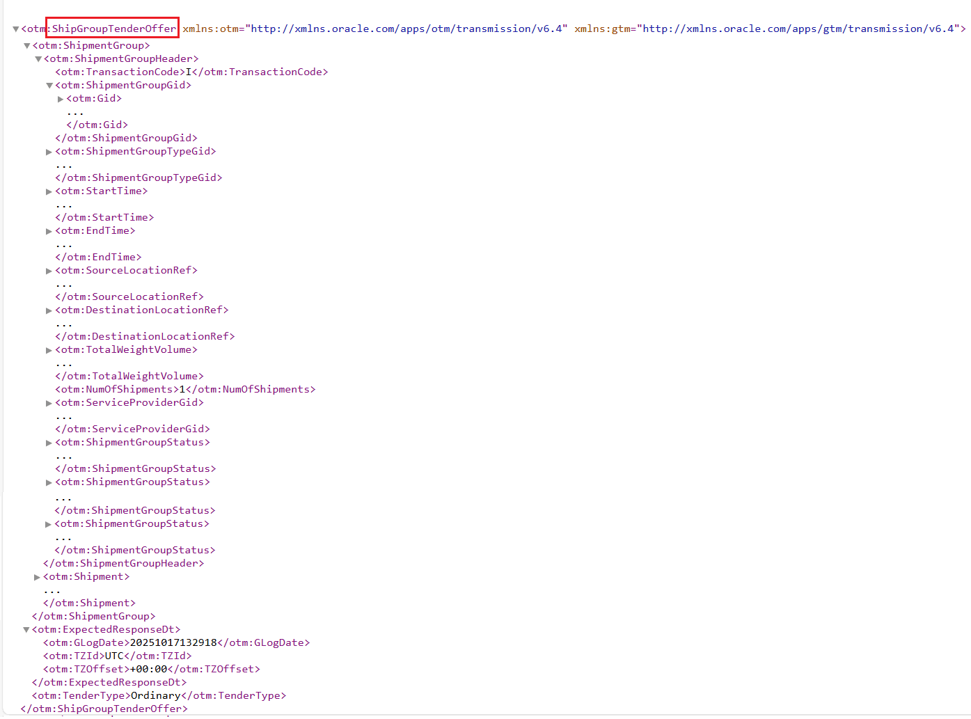 ShipGroupTenderOffer XML
