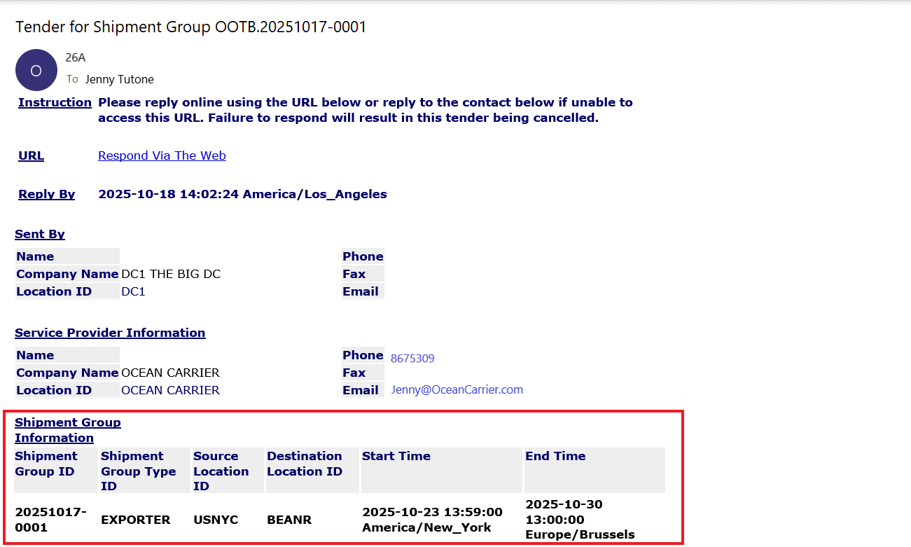 Shipment Group Level Information