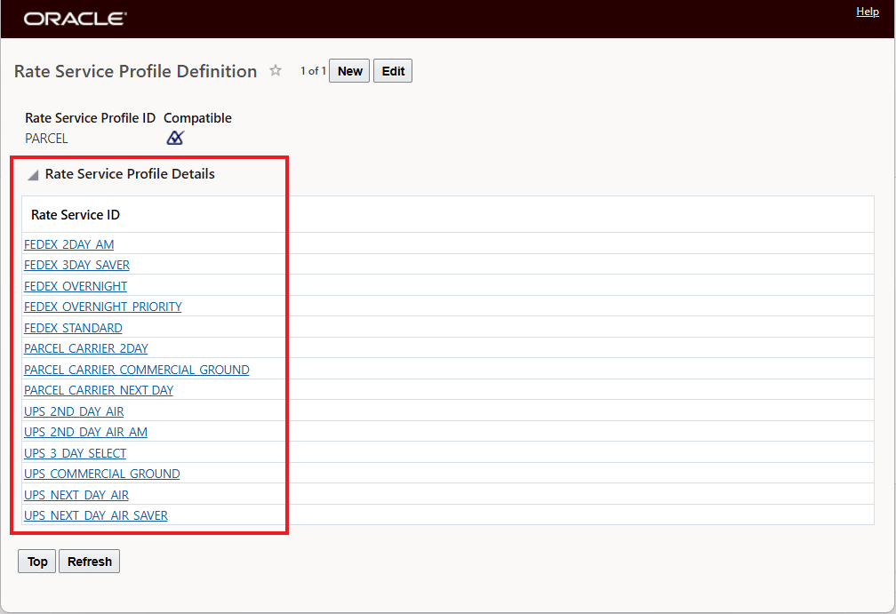 Rate Service Profile - "PARCEL"