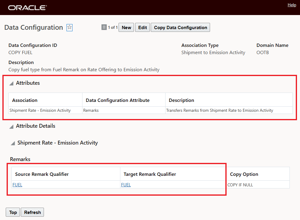 Data Configuration - Shipment Rate Remark Qualifier "FUEL" to Emission Activity Qualifier "FUEL"