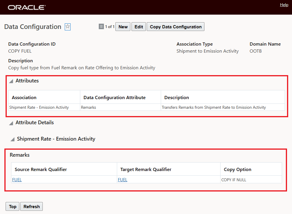 Data Configuration Attribute Configuration Shipment Rate To Emission Activity