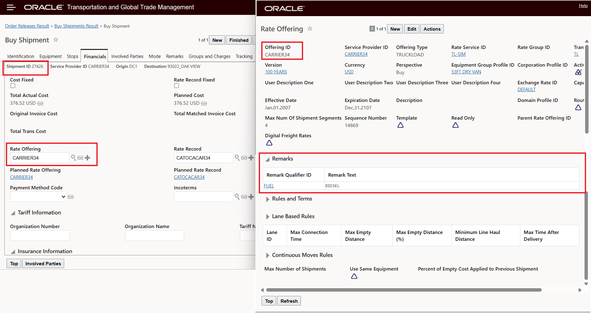 Shipment and Rate Offering