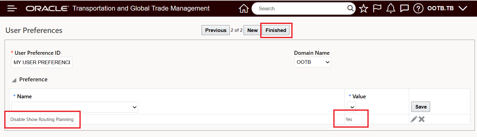 User Preference Configuration